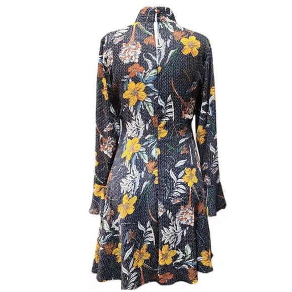 California Moon Rise Dress Fall Floral Bow Neck Blue Mini Nomad Art House Small - Picture 4 of 12